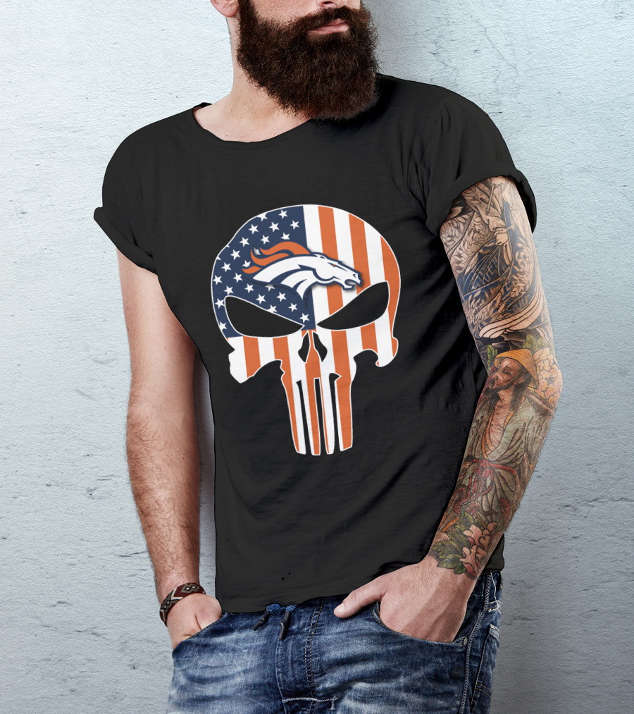 Broncos Punisher American Flag Skull T-Shirt