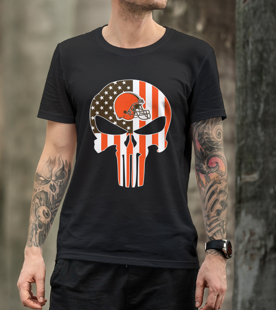 Cleveland Browns Skull American Flag Helmet T-Shirt