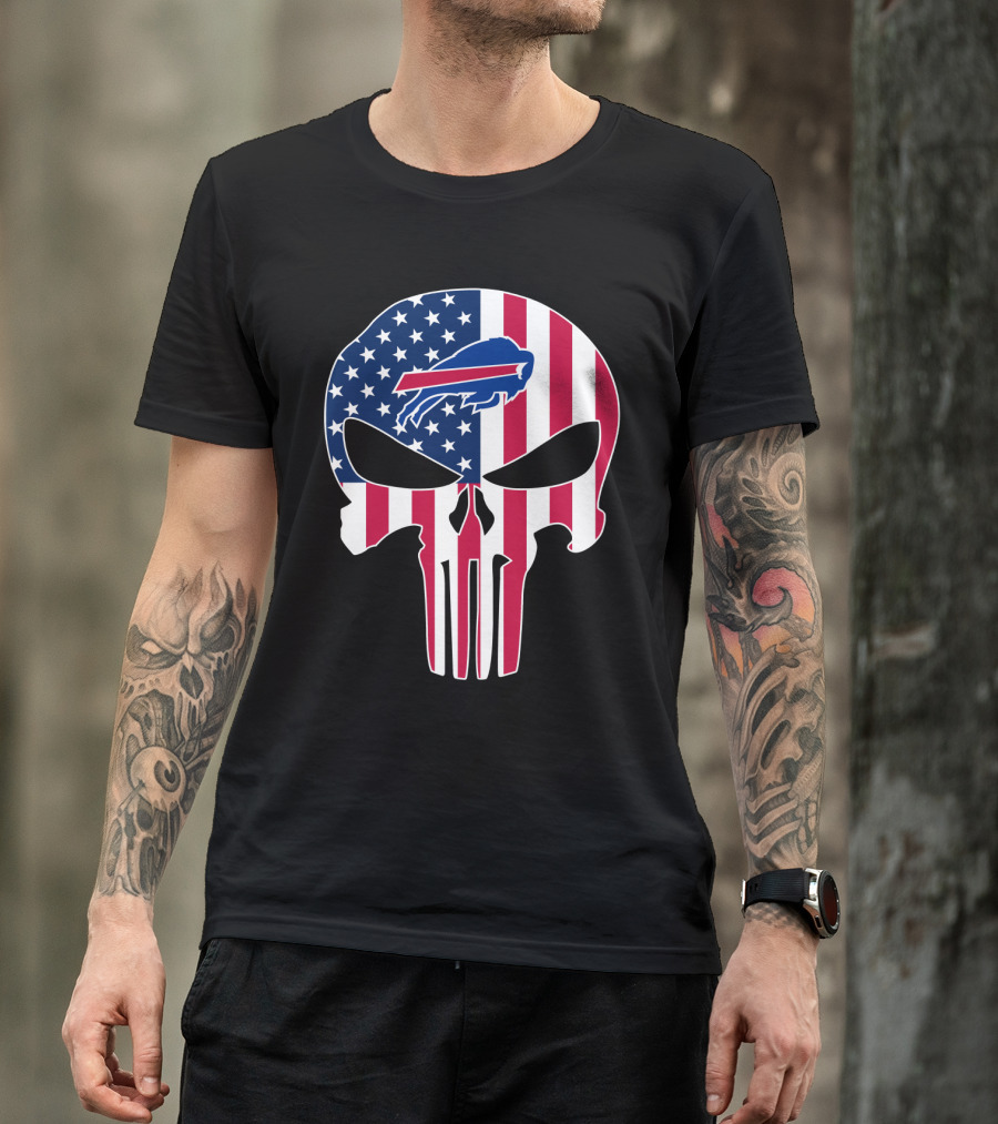 Buffalo Bills Punisher Skull American Flag T-Shirt