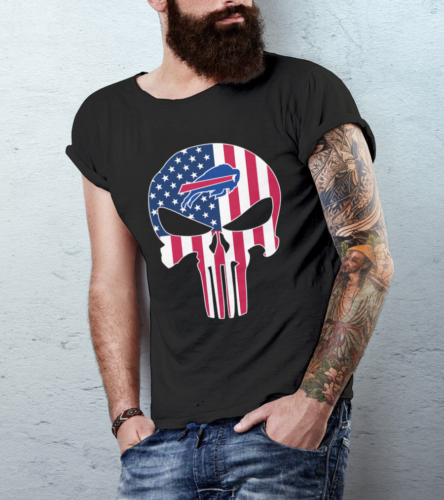 Buffalo Bills Punisher Skull American Flag T-Shirt