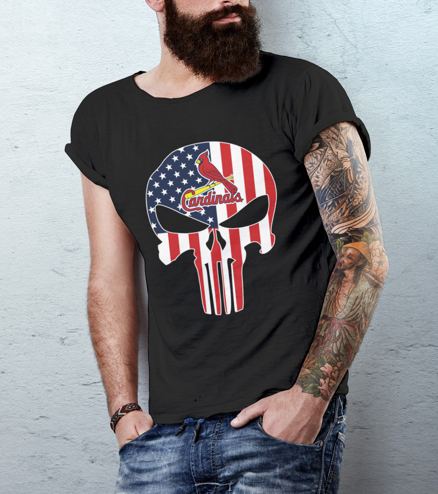 St Louis Cardinals American Flag Punisher Skull T-Shirt