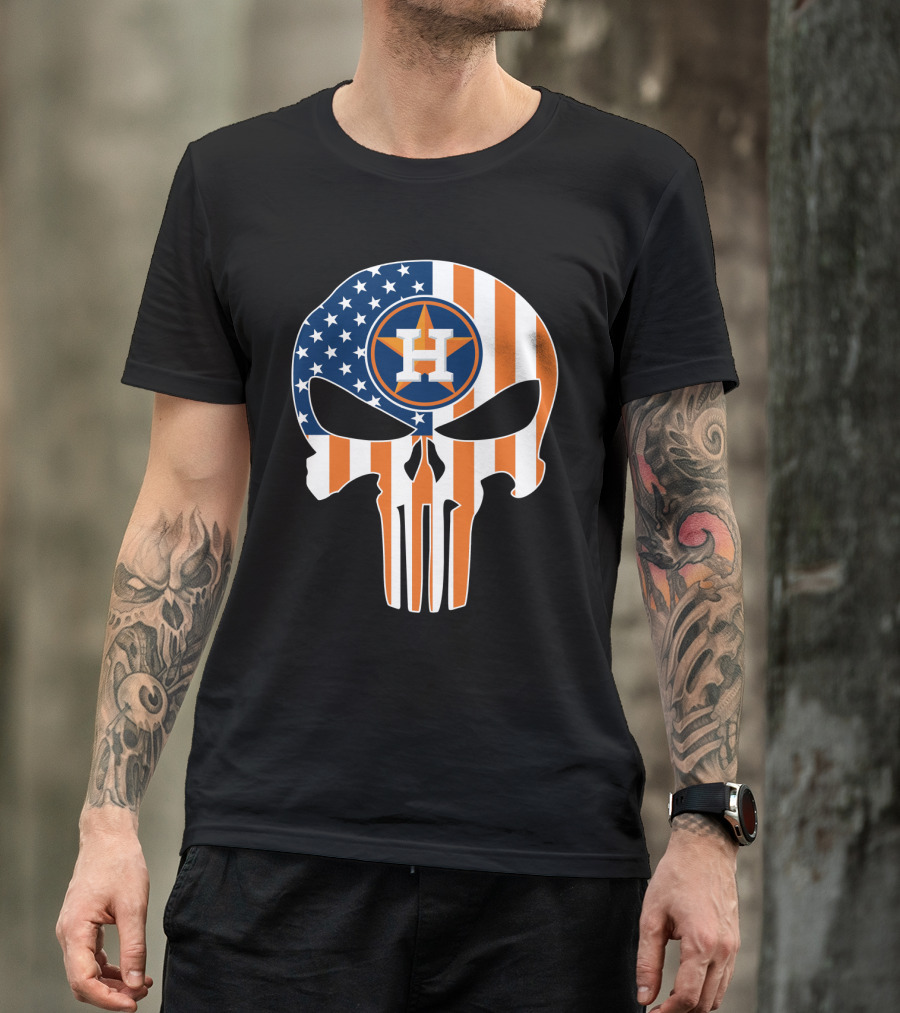 Houston Astros American Flag Skull Punisher Style T-Shirt