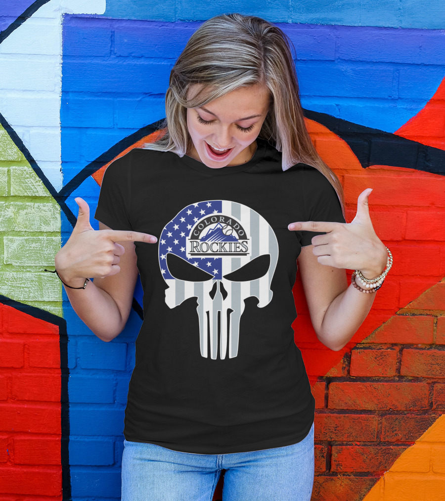 Colorado Rockies American Flag Skull T-Shirt