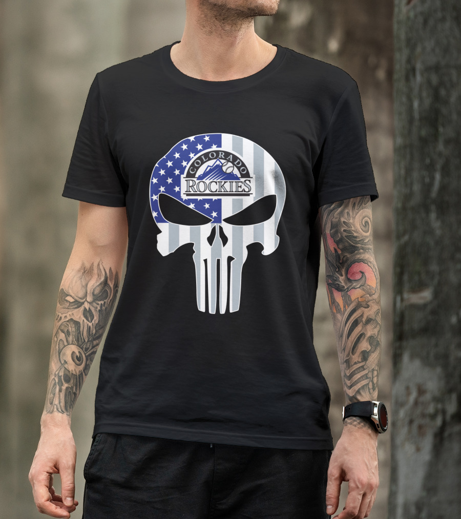 Colorado Rockies American Flag Skull T-Shirt