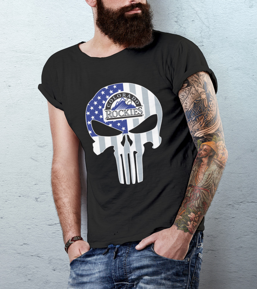 Colorado Rockies American Flag Skull T-Shirt