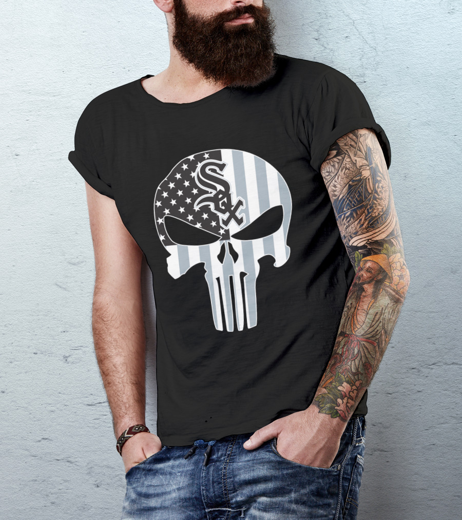 Chicago White Sox Punisher Skull American Flag T-Shirt