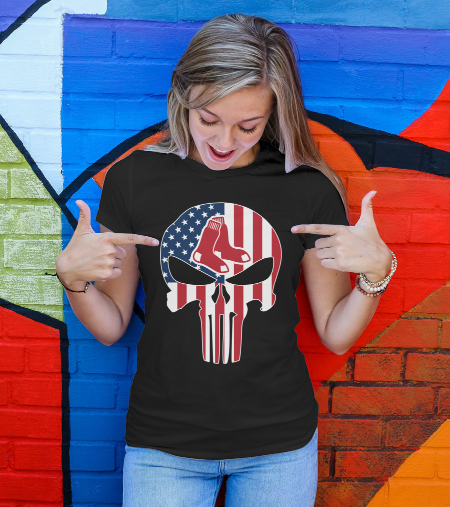 Boston Red Sox American Flag Punisher Skull T-Shirt