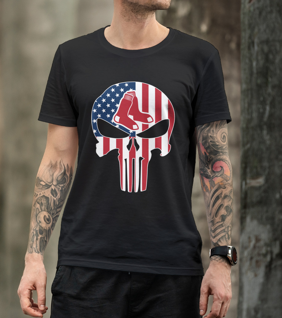 Boston Red Sox American Flag Punisher Skull T-Shirt