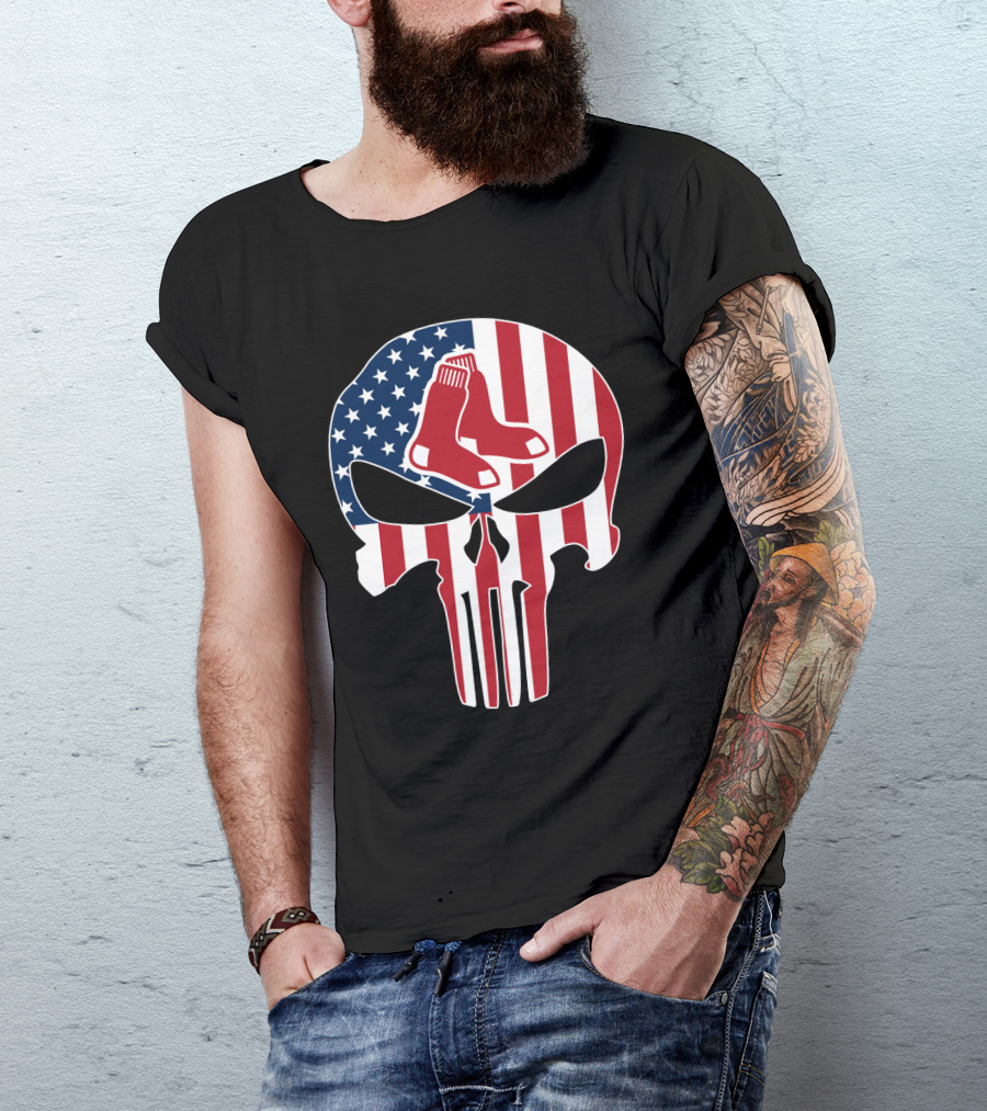Boston Red Sox American Flag Punisher Skull T-Shirt