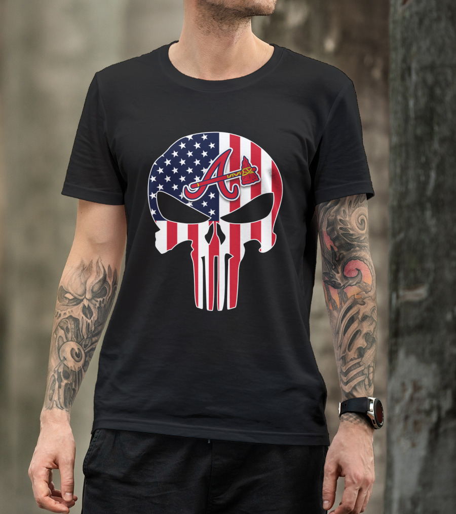 Atlanta Braves American Flag Skull Punisher T-Shirt