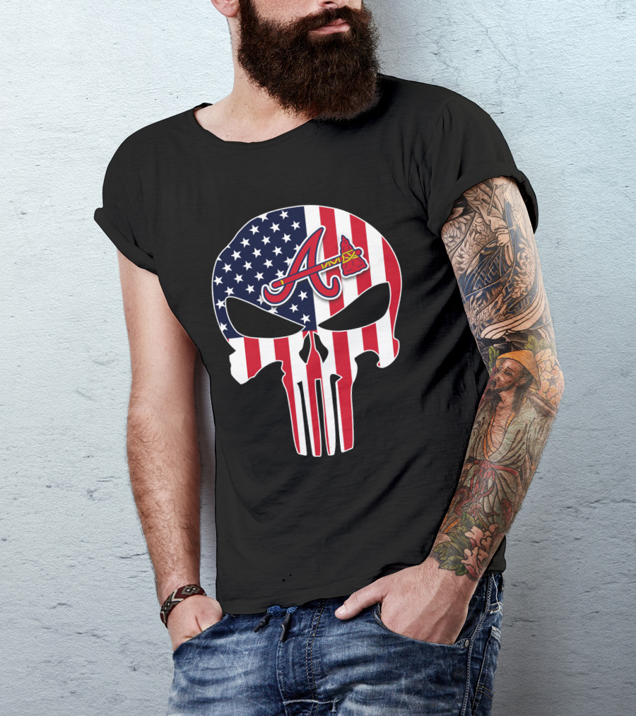 Atlanta Braves American Flag Skull Punisher T-Shirt