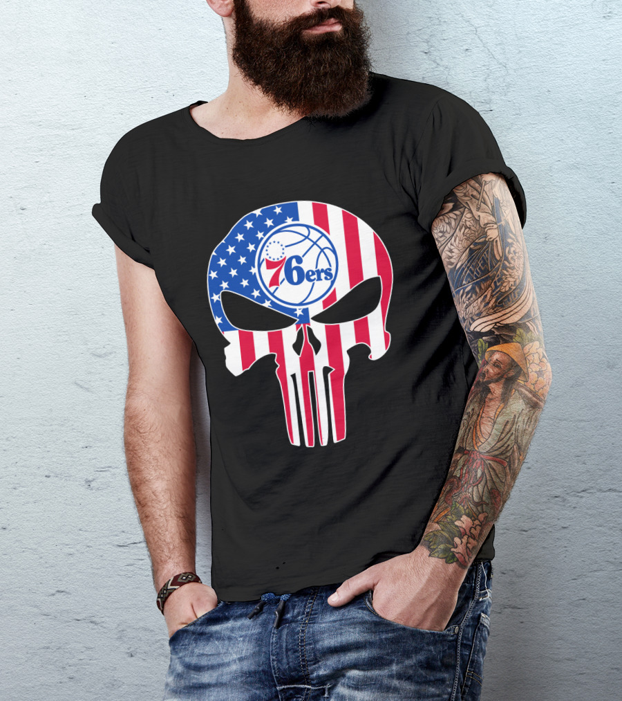 Philadelphia 76ers Stars And Stripes Punisher T-Shirt