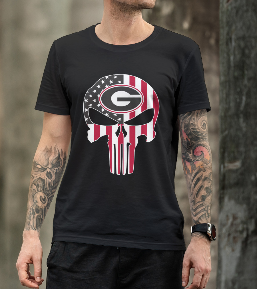 Georgia Bulldogs American Flag Skull T-Shirt