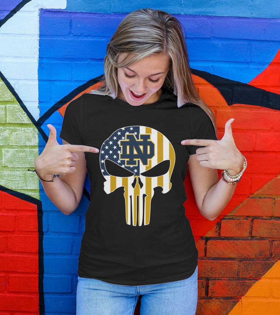Notre Dame Fighting Irish Nd Skull American Flag T-Shirt