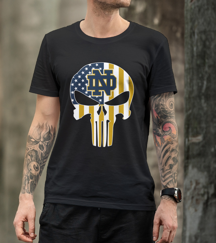 Notre Dame Fighting Irish Nd Skull American Flag T-Shirt