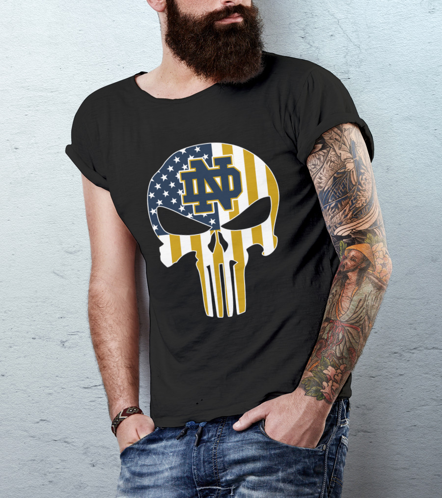Notre Dame Fighting Irish Nd Skull American Flag T-Shirt