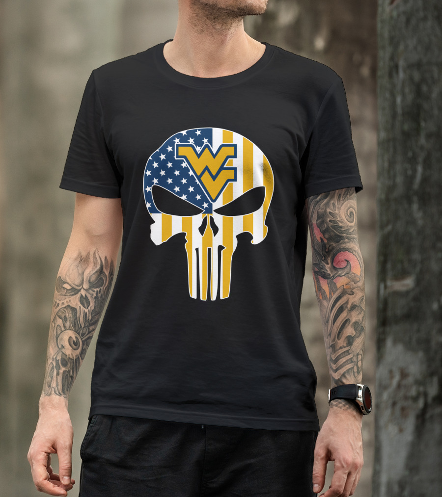 Wv American Flag Punisher Style West Virginia Mountaineers T-Shirt