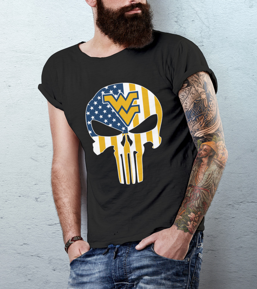 Wv American Flag Punisher Style West Virginia Mountaineers T-Shirt
