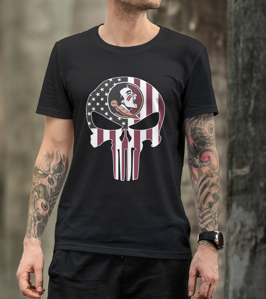 Florida State Seminoles Skull American Flag Logo Fusion T-Shirt