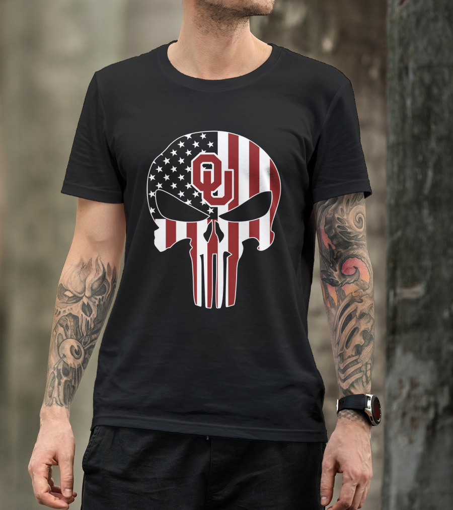 Oklahoma Sooners American Flag Skull T-Shirt