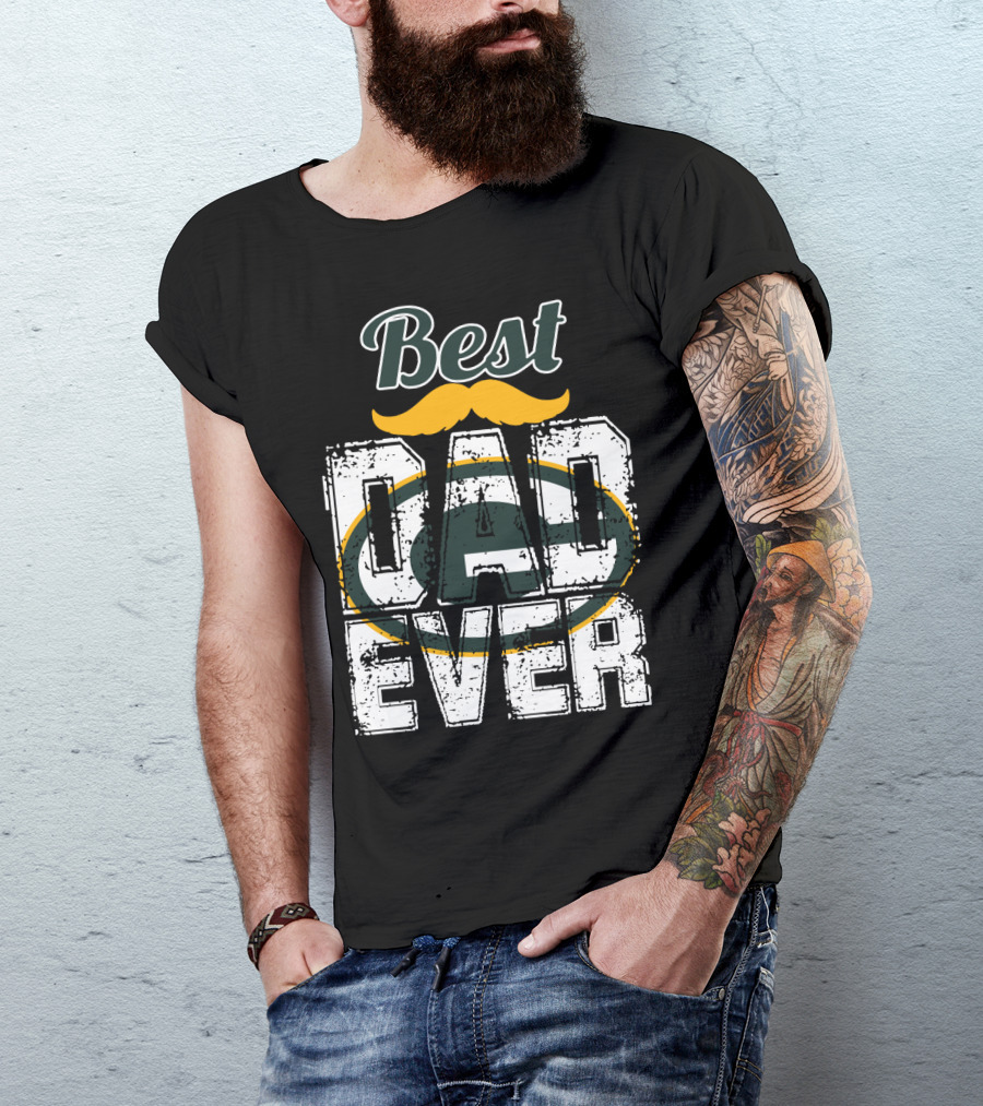 Best Dad Ever Packers Fan Mustache T-Shirt
