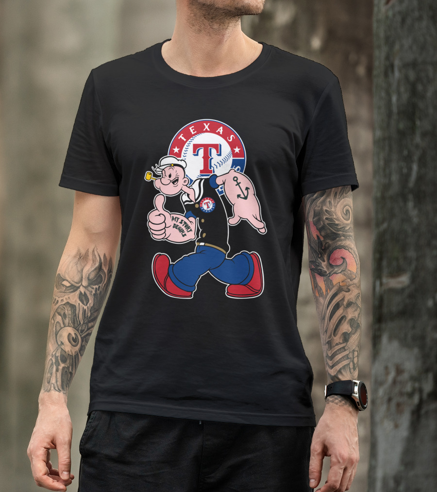 Texas Rangers Popeye Baseball Logo Mashup T-Shirt