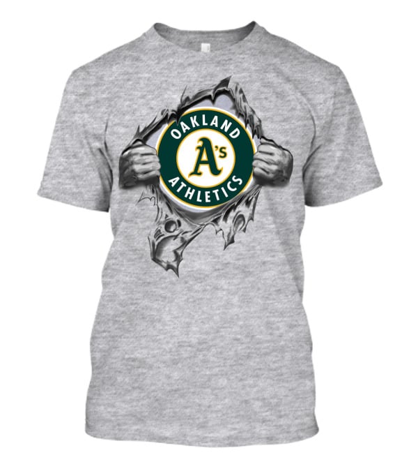 Oakland Athletics A's Emblem Revealed Through Torn Fabric T-Shirt