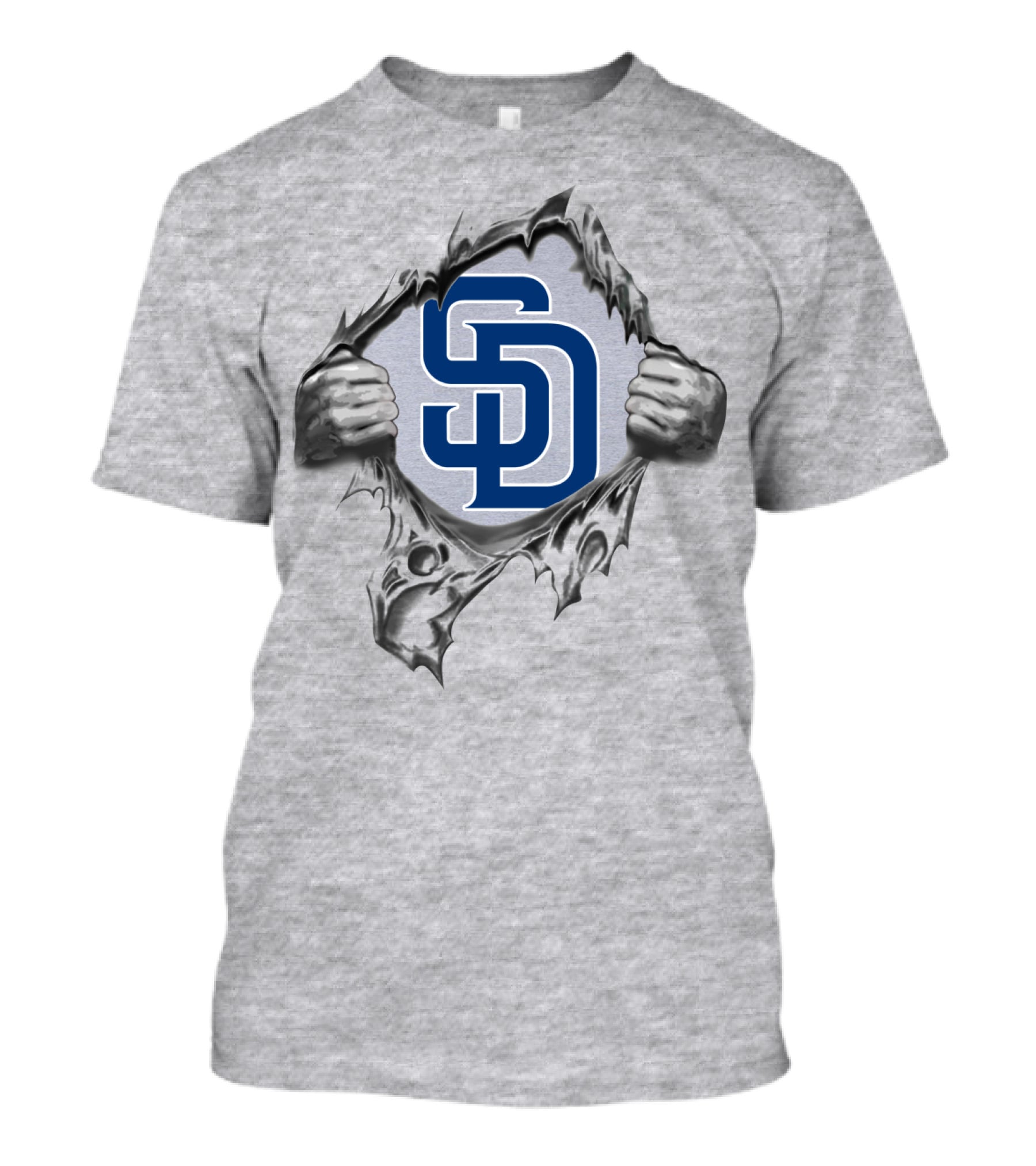 San Diego Padres Logo With Hands Tearing Through Fabric T-Shirt