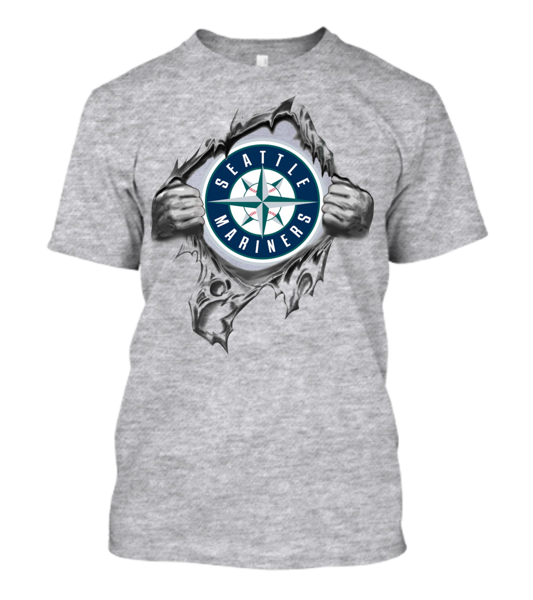 Seattle Mariners Compass Logo Breaking Through Gray T-Shirt