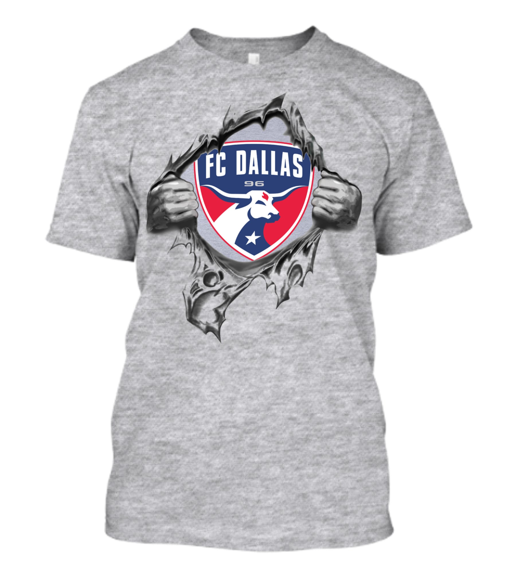 Fc Dallas 96 Bull Logo With Hands Ripping Through Surface T-Shirt