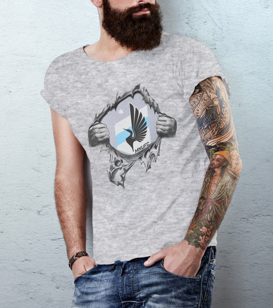 Mnufc Minnesota United Fc Logo With Wings And Star On Torn T-Shirt