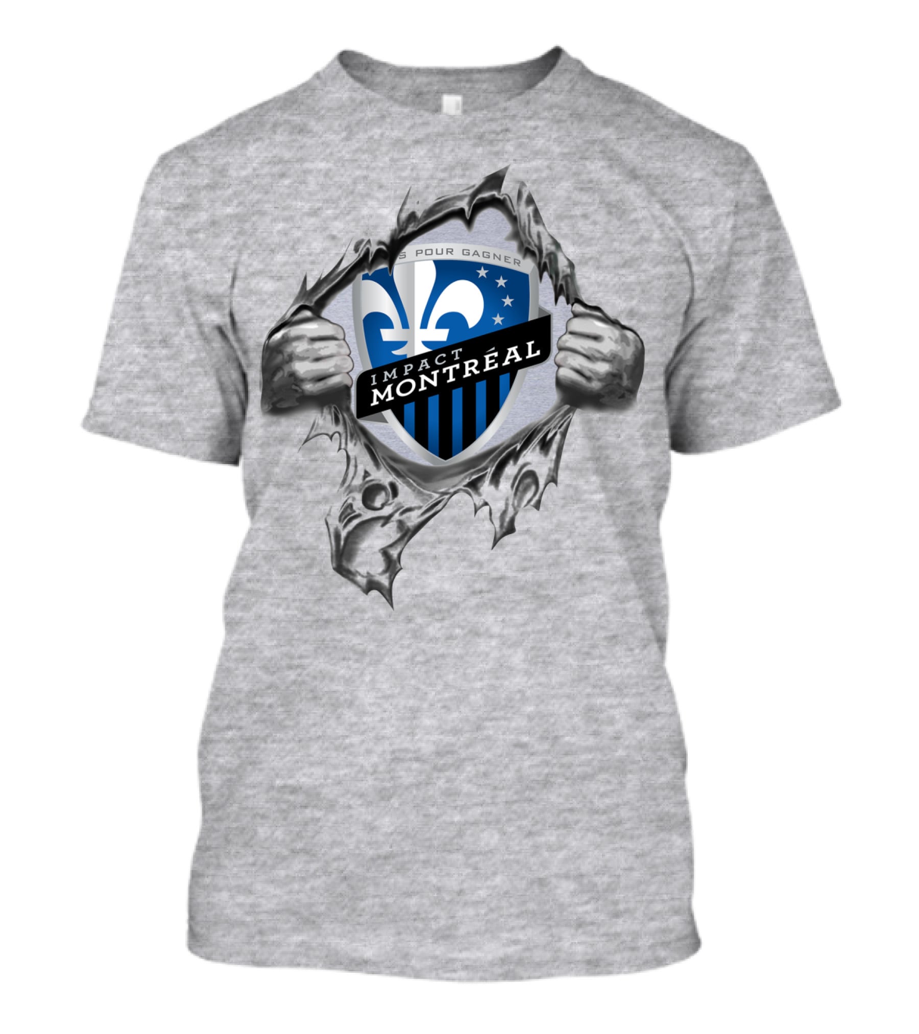 Impact Montreal Saputo Tout Pour Gagner Fleur-De-Lis Logo Hands Ripping T-Shirt