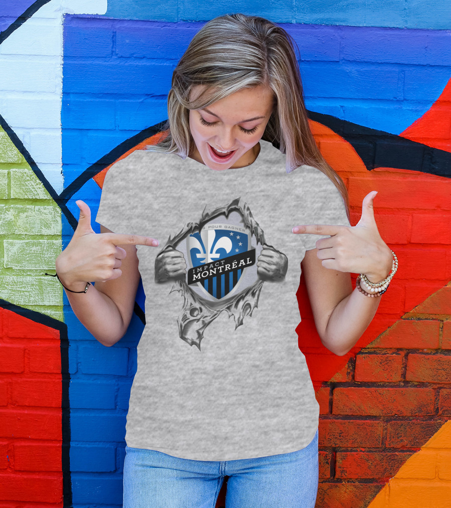 Impact Montreal Saputo Tout Pour Gagner Fleur-De-Lis Logo Hands Ripping T-Shirt