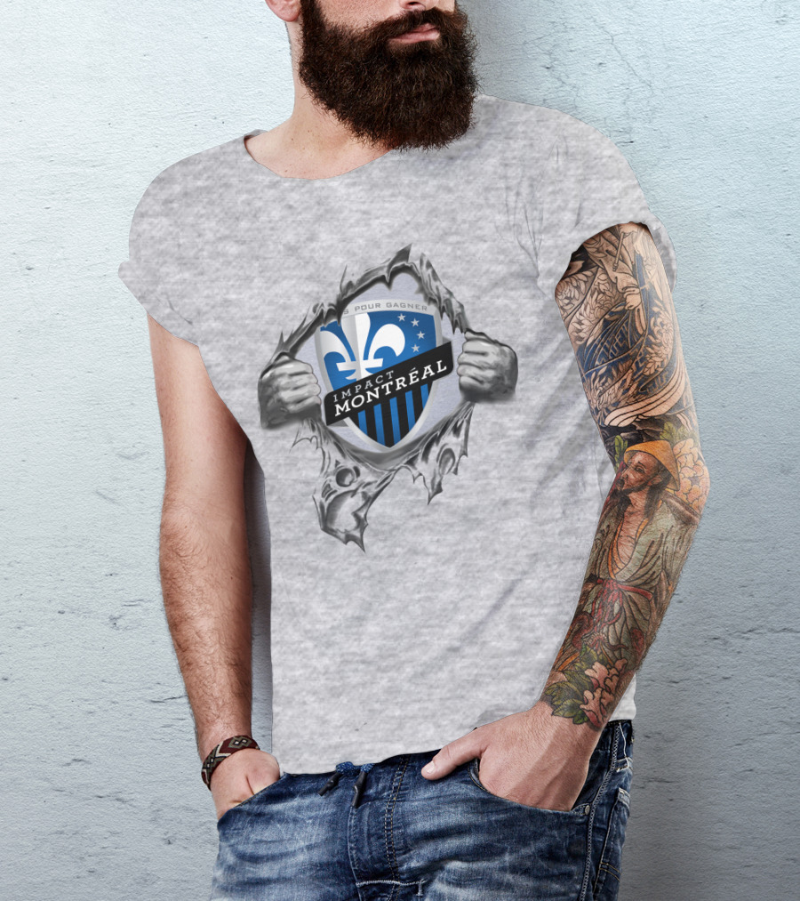 Impact Montreal Saputo Tout Pour Gagner Fleur-De-Lis Logo Hands Ripping T-Shirt