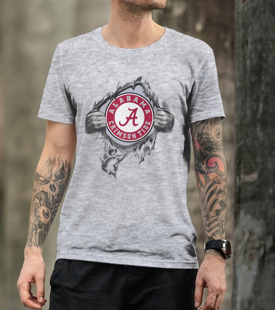 Alabama Crimson Tide A Symbol Revealed Through Torn Fabric T-Shirt