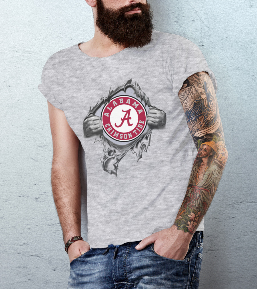 Alabama Crimson Tide A Symbol Revealed Through Torn Fabric T-Shirt