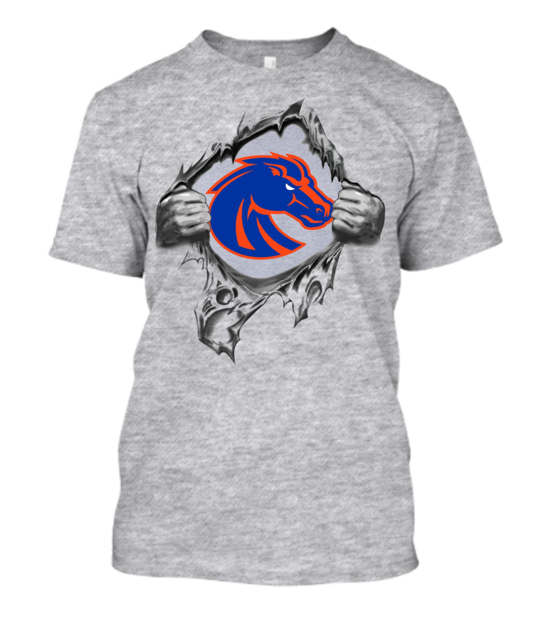 Boise State Broncos Ripped Steel Symbol With Horse Head T-Shirt