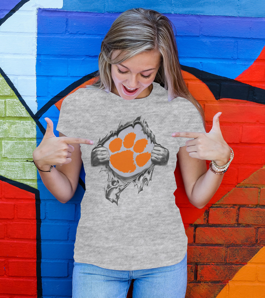 Clemson Tigers Orange Paw Logo Rip T-Shirt