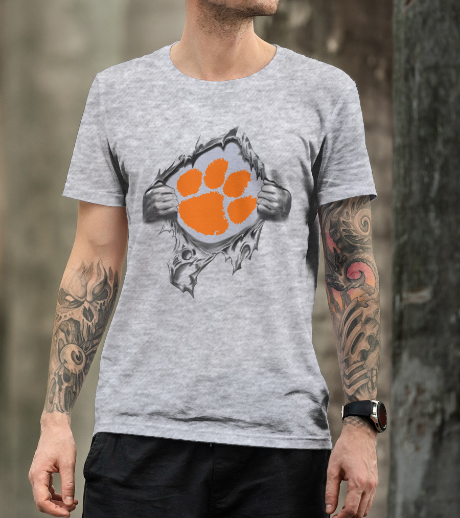 Clemson Tigers Orange Paw Logo Rip T-Shirt