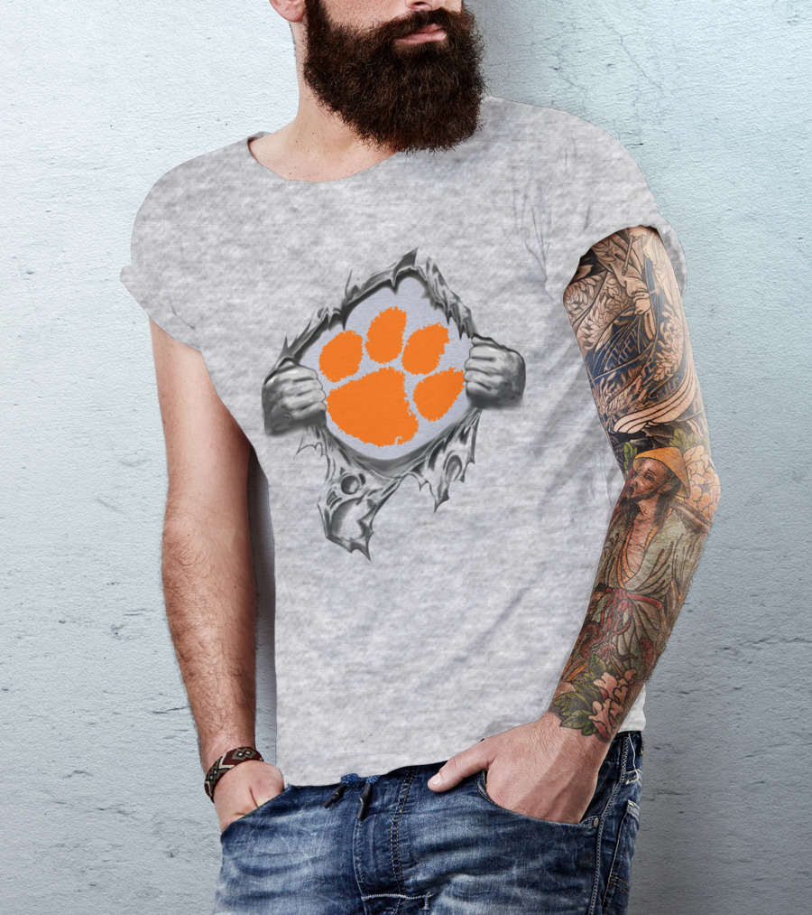 Clemson Tigers Orange Paw Logo Rip T-Shirt