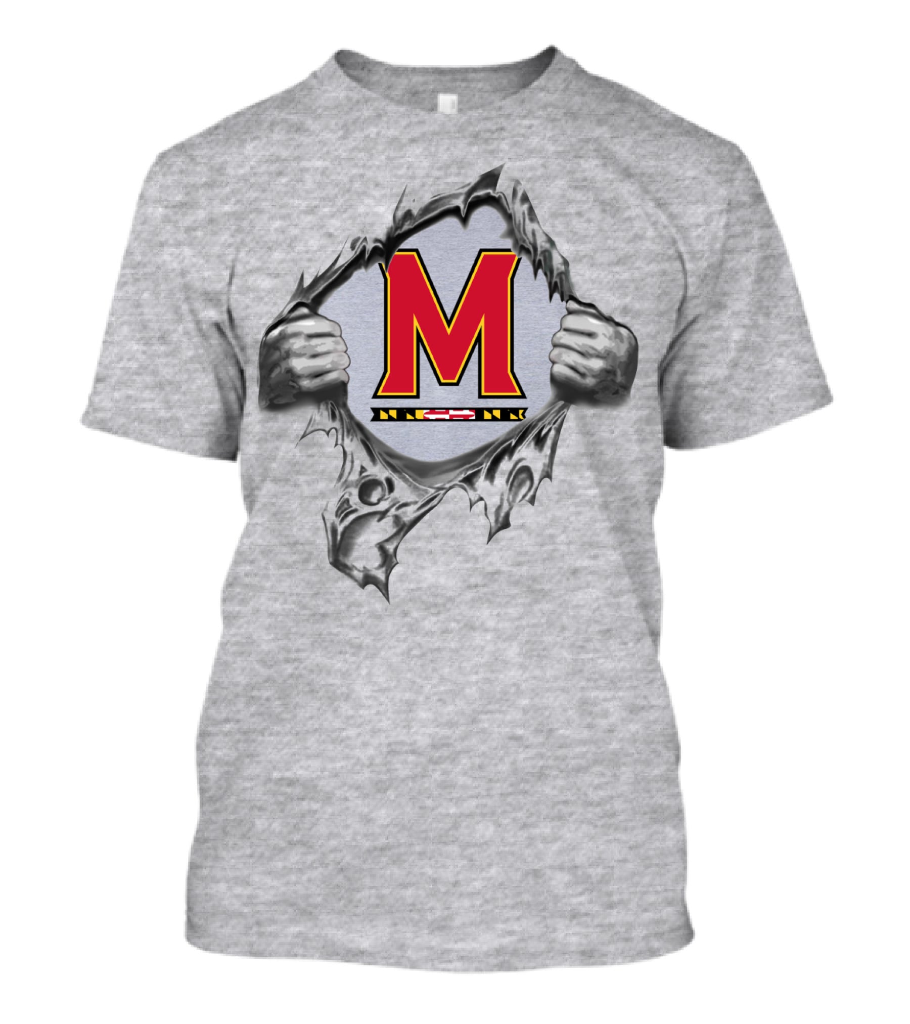 Maryland Terrapins Big Red M Logo With Hands Ripping Gray Background Classic T-Shirt