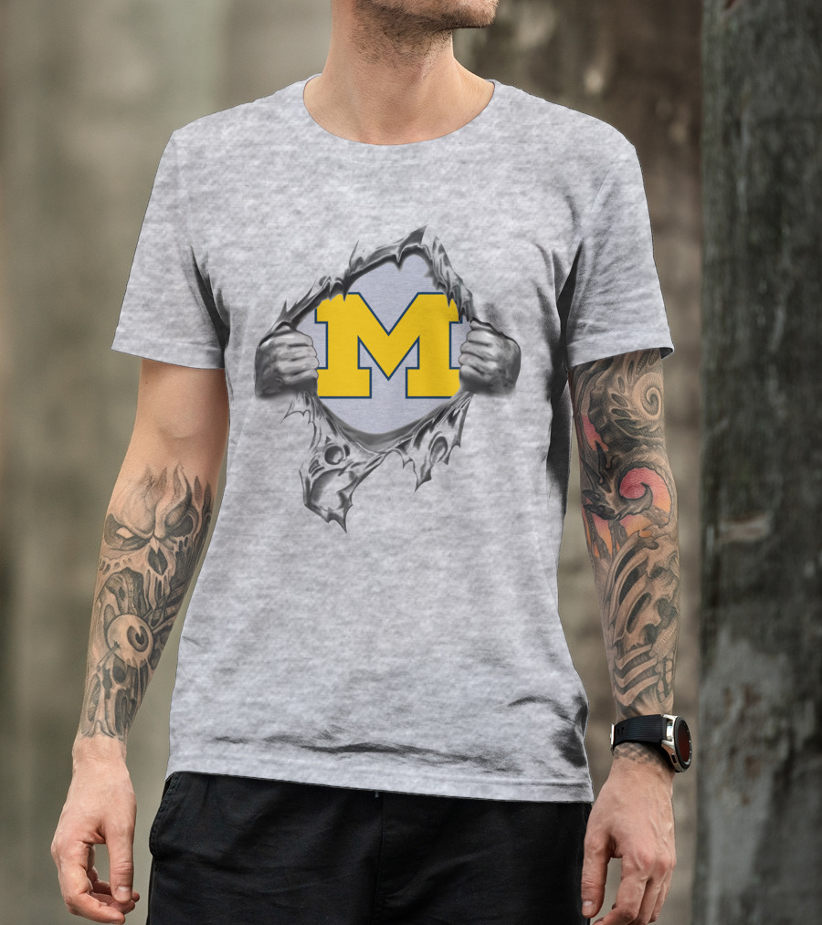 Michigan Wolverines M Logo Ripped Steel T-Shirt