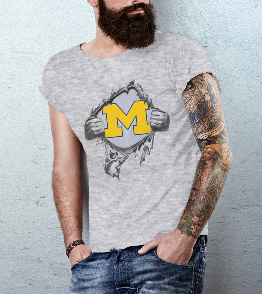 Michigan Wolverines M Logo Ripped Steel T-Shirt