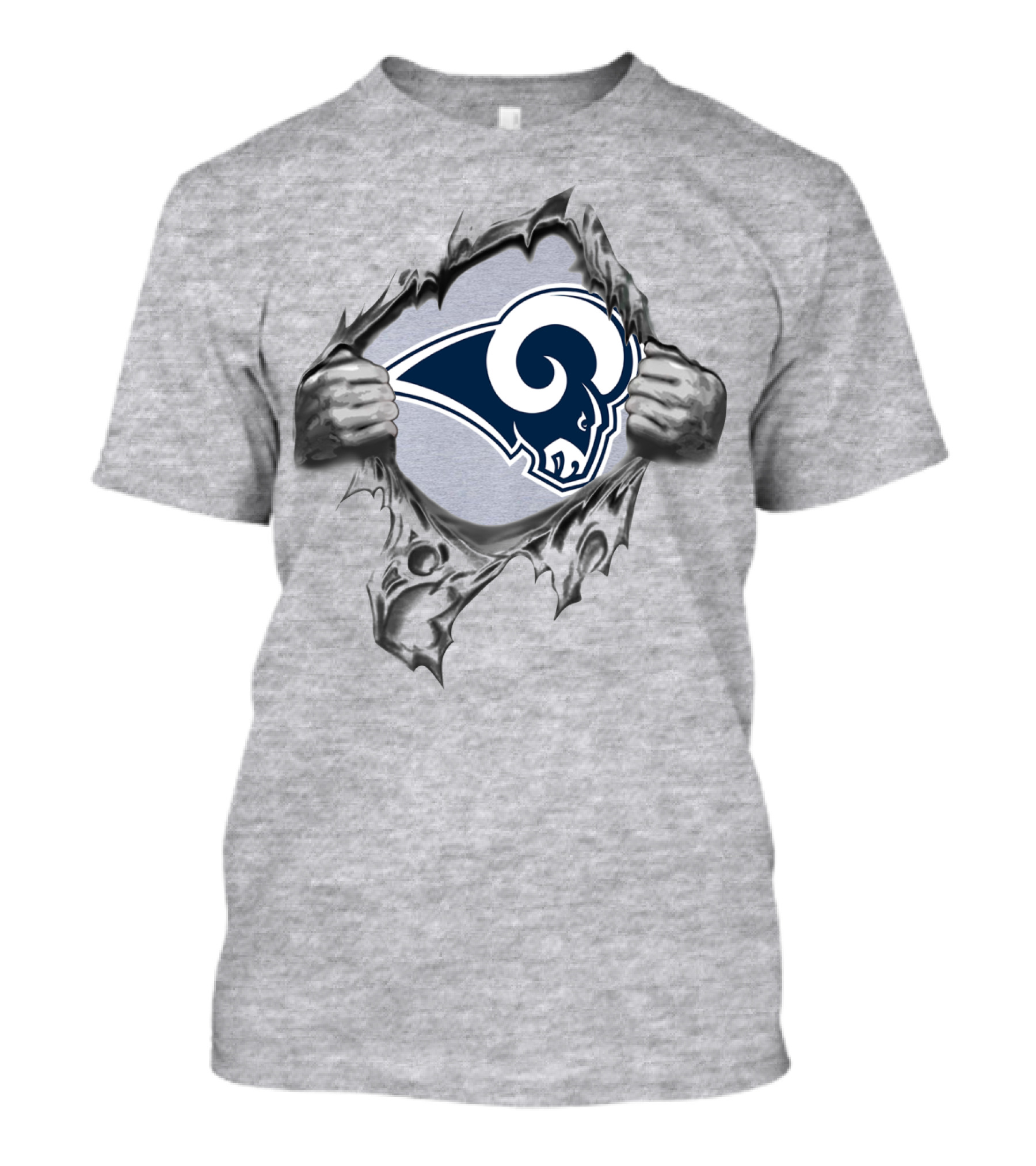 Los Angeles Rams Logo Breaking Through Silver T-Shirt