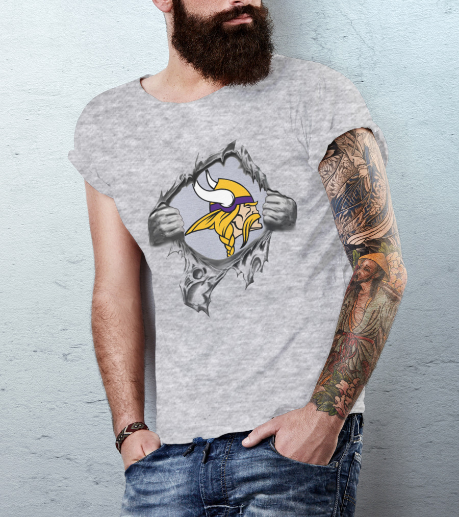 Minnesota Vikings Ripped Shield Viking Head T-Shirt