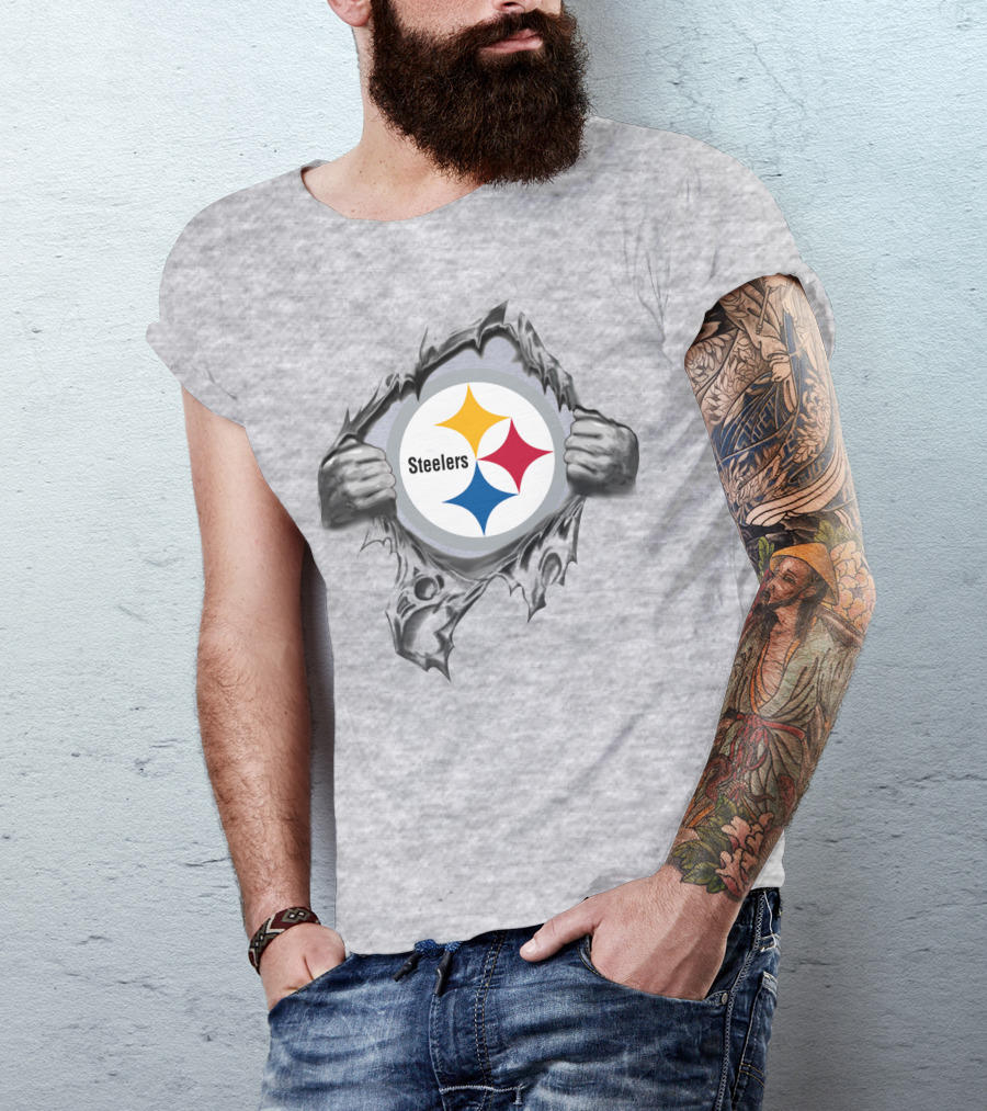 Pittsburgh Steelers Logo With Tearing Hands T-Shirt