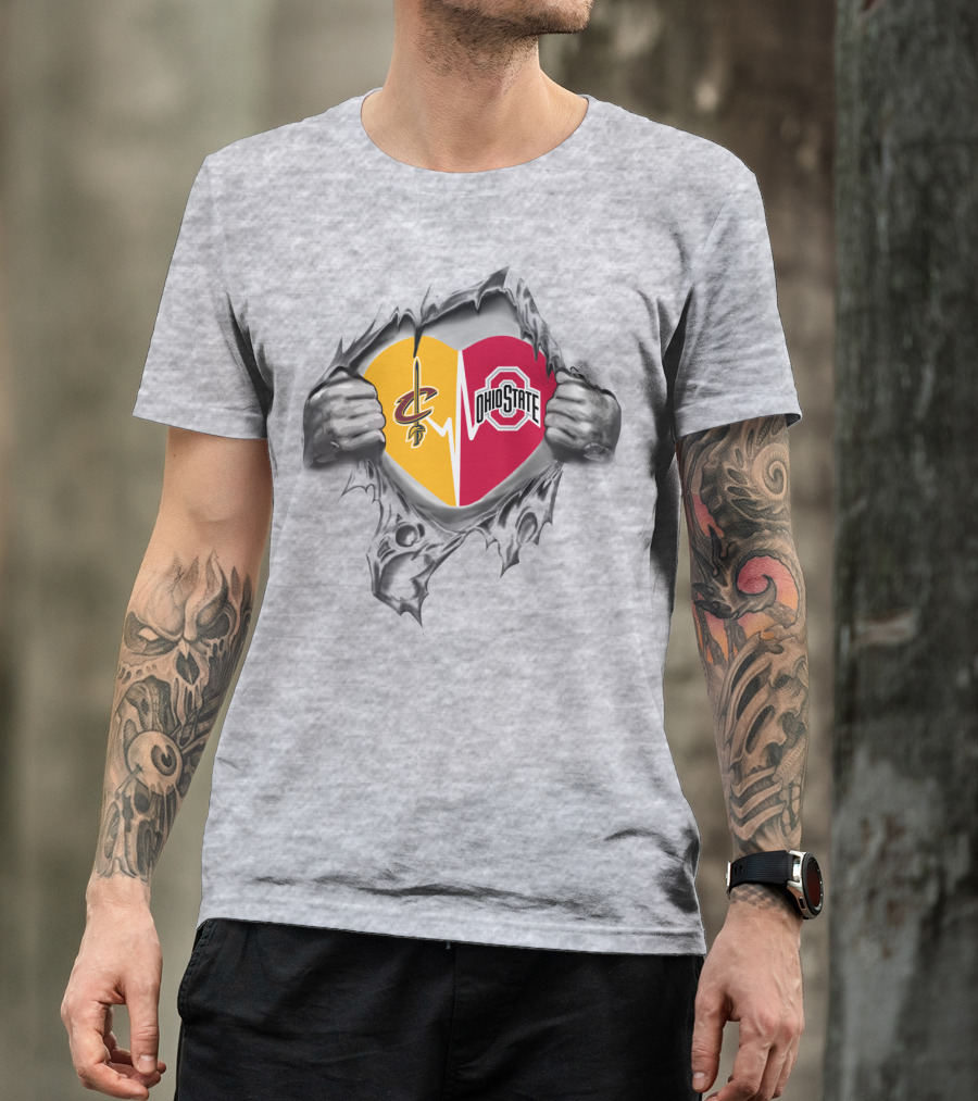 Cleveland Cavaliers Ohio State Buckeyes Heart Logo Combination T-Shirt