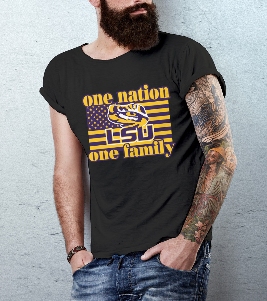 Lsu One Nation One Family Tiger American Flag T-Shirt