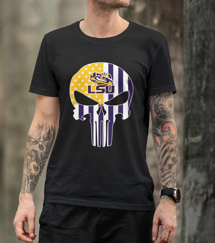 Lsu Tigers Skull With Stars And Stripes T-Shirt