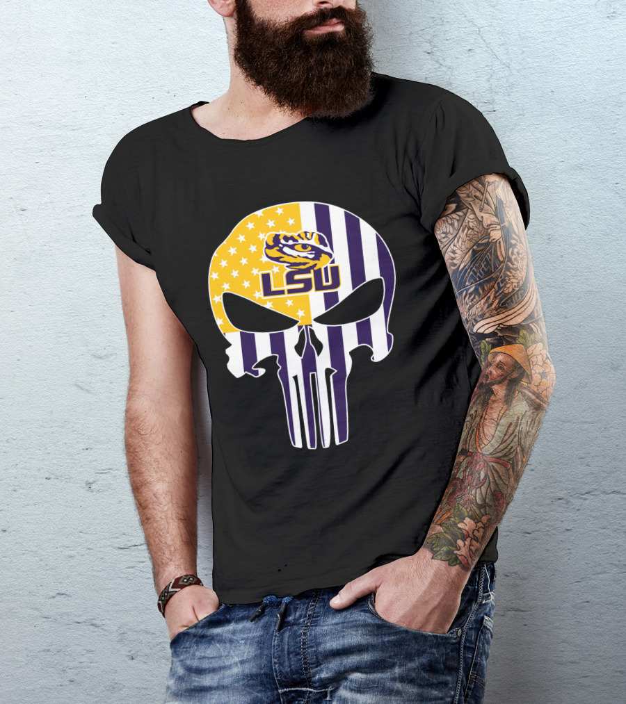 Lsu Tigers Skull With Stars And Stripes T-Shirt